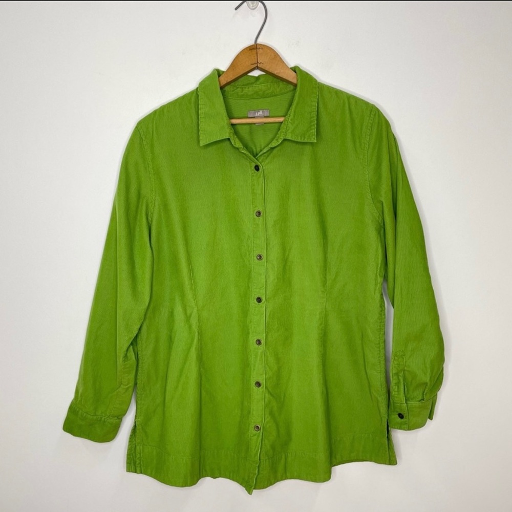 J.Jill Bright Green Long Sleeve Corduroy Button Down Top sz LP